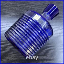 Retro Showa Edo Kiriko Blue Glass Decanter Set Vintage Cobalt Water Pitcher &