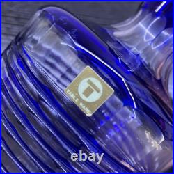 Retro Showa Edo Kiriko Blue Glass Decanter Set Vintage Cobalt Water Pitcher &