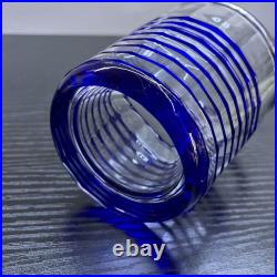 Retro Showa Edo Kiriko Blue Glass Decanter Set Vintage Cobalt Water Pitcher &