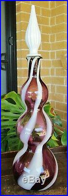 Retro Vintage Purplewhite Candy Stripe Italian Art Glass Genie Bottle Decanter