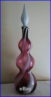 Retro Vintage Purplewhite Encaseditalian Alrose Art Glass Genie Bottle Decanter
