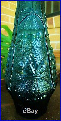 Retro Vintage Rich Deep Teal Blue/green Italian Art Glass Genie Bottle Decanter