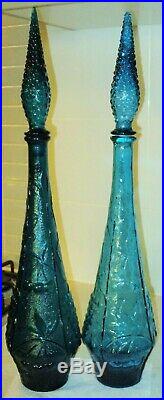 Retro Vintage Rich Deep Teal Blue/green Italian Art Glass Genie Bottle Decanter