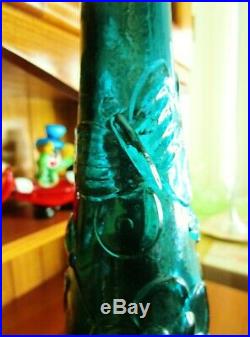 Retro Vintage Teal Green Butterfly Italian Art Glass Genie Bottle Decanter