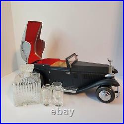 Rolls Royce Convertible Car Decanter w 4 Glasses Musical Rare Mancave Vintage