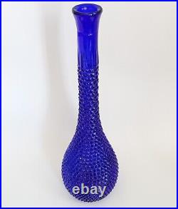 Rossini Empoli Glass Genie Bottle Decanter Cobalt Blue Diamond Cut 16 Vintage