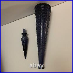 Rossini Empoli Italy Aztec Blue / Purple Glass Decanter Genie Bottle 22 MCM VTG