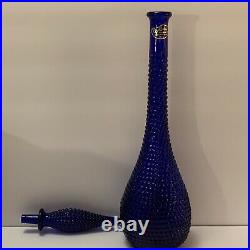 Rossini Empoli Italy Cobalt Blue Glass Decanter Diamond cut Genie Bottle MCM VTG