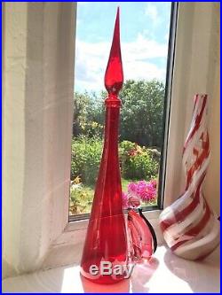 Ruby Red Genie Bottle Decanter Mcm Glass Italy Vintage Hand Blown 1960s