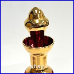 Ruby Red Gold Leaf Italian Murano Decanter set with 6 shot glasses Vintage