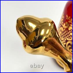 Ruby Red Gold Leaf Italian Murano Decanter set with 6 shot glasses Vintage
