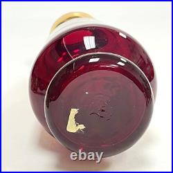 Ruby Red Gold Leaf Italian Murano Decanter set with 6 shot glasses Vintage