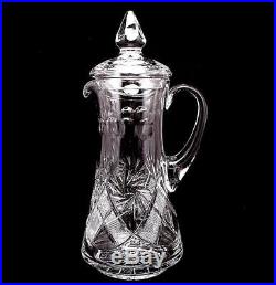 Russian Cut Crystal Beverage Pitcher, Vintage Glass Carafe Decanter, 50 Oz