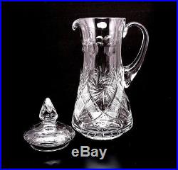 Russian Cut Crystal Beverage Pitcher, Vintage Glass Carafe Decanter, 50 Oz