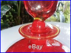 STUNNING Vintage Rainbow Art Glass Red Amberina Crackle Flame Stopper Decanter