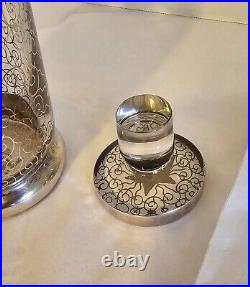 Saint Graal Of France Silver Overlay Glass Decanter Set, Atomic Stars. Vtg