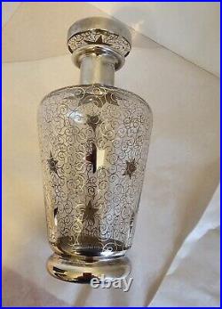 Saint Graal Of France Silver Overlay Glass Decanter Set, Atomic Stars. Vtg