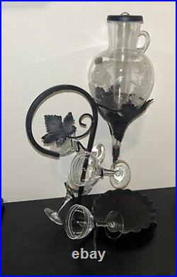 Salzburger Cristallglas Hanging Etched Glass Wine Decanter & Glasses Austria VTG