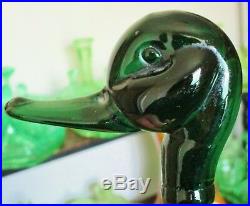 Scarce Vintage Italian Hand Blown Green Art Glass Duck Genie Bottle Decanter