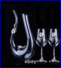 Set Antique Nordic Renaissance Vintage Brass Blue Crystal Glass Decanter Wine U Set Antique Nordic Renaissance Vintage Brass Blue Crystal Glass Decanter Wine U