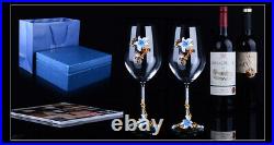 Set Antique Nordic Renaissance Vintage Brass Blue Crystal Glass Decanter Wine U