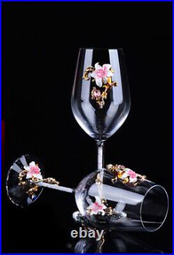 Set Antique Nordic Renaissance Vintage Brass Pink Crystal Glass Decanter Wine U