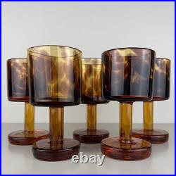 Set Of Vintage DECANTER And 5 Goblets Tortoise Shell Glass Leopard EMPOLI Dior