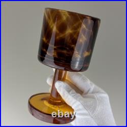 Set Of Vintage DECANTER And 5 Goblets Tortoise Shell Glass Leopard EMPOLI Dior