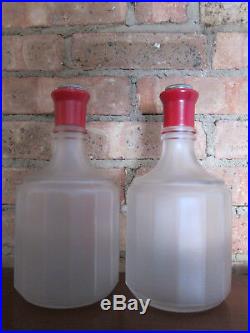 Set of 2 50s Vtg Mid Century Gin Whiskey Liquor Bottles! Red & Frosted Glass