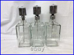 Set of 3 Vintage Hand Pump Glass Decanters, Scotch, Vodka & Gin