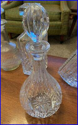 Set of Vintage Glass Liquor Decanters Clear Glass Bottles Lot of 5 With Stoppers
