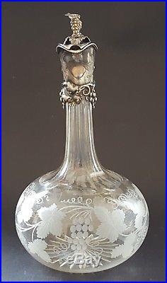 Silver plate & clear glass vintage Art Nouveau antique claret wine jug decanter