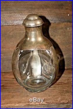 Sterling Silver & Glass Decanter Bottle Hand Hammered Mexico Vintage Barware Bar