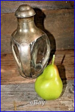 Sterling Silver & Glass Decanter Bottle Hand Hammered Mexico Vintage Barware Bar
