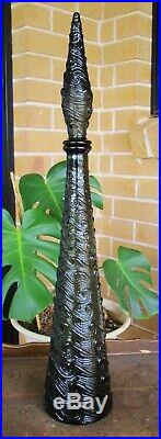 Stunning Charcoal Black Wave Italian Art Glass Genie Bottle Decanter MCM Vintage