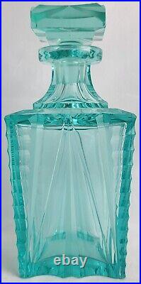 Stunning Rare Vintage Moser Glass Decanter Set with Shot Glasses Ice Blue Art Deco