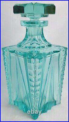 Stunning Rare Vintage Moser Glass Decanter Set with Shot Glasses Ice Blue Art Deco