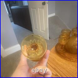 Stunning Vintage Amber Indiana Glass Sandwich Decanter Set MCM Retro Barware