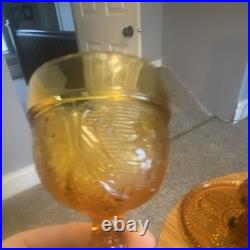 Stunning Vintage Amber Indiana Glass Sandwich Decanter Set MCM Retro Barware