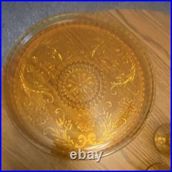 Stunning Vintage Amber Indiana Glass Sandwich Decanter Set MCM Retro Barware