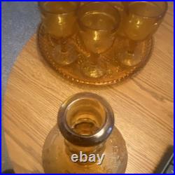 Stunning Vintage Amber Indiana Glass Sandwich Decanter Set MCM Retro Barware