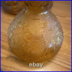 Stunning Vintage Amber Indiana Glass Sandwich Decanter Set MCM Retro Barware