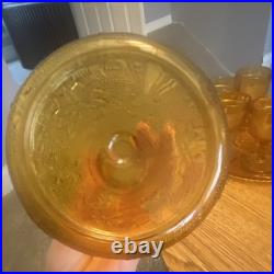Stunning Vintage Amber Indiana Glass Sandwich Decanter Set MCM Retro Barware