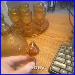 Stunning Vintage Amber Indiana Glass Sandwich Decanter Set MCM Retro Barware