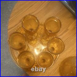 Stunning Vintage Amber Indiana Glass Sandwich Decanter Set MCM Retro Barware