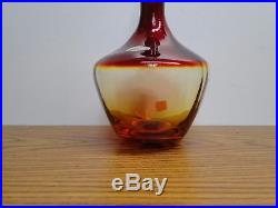 Stunning Vintage Blenko Art Glass Decanter, Bottle-Ruby Red, Amberina Stopper