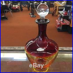 Stunning Vintage Blenko Art Glass Decanter, Bottle-Ruby Red, Amberina Stopper