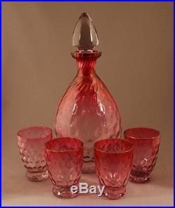 Superb Vintage Czech Glass Amethyst to Cranberry Polka Dot Decanter Set c. 1925