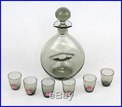 Swedish Art Smoked Grey Glass Decanter & Glasses Vintage RONALD STENNETT WILLSON