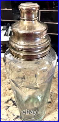 T. G. Hawkes Sterling Etched Glass Decanter M. A. W. Monogram Vintage Antique